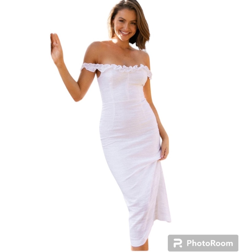 Petal & Pup White Off-Shoulder Midi Dress